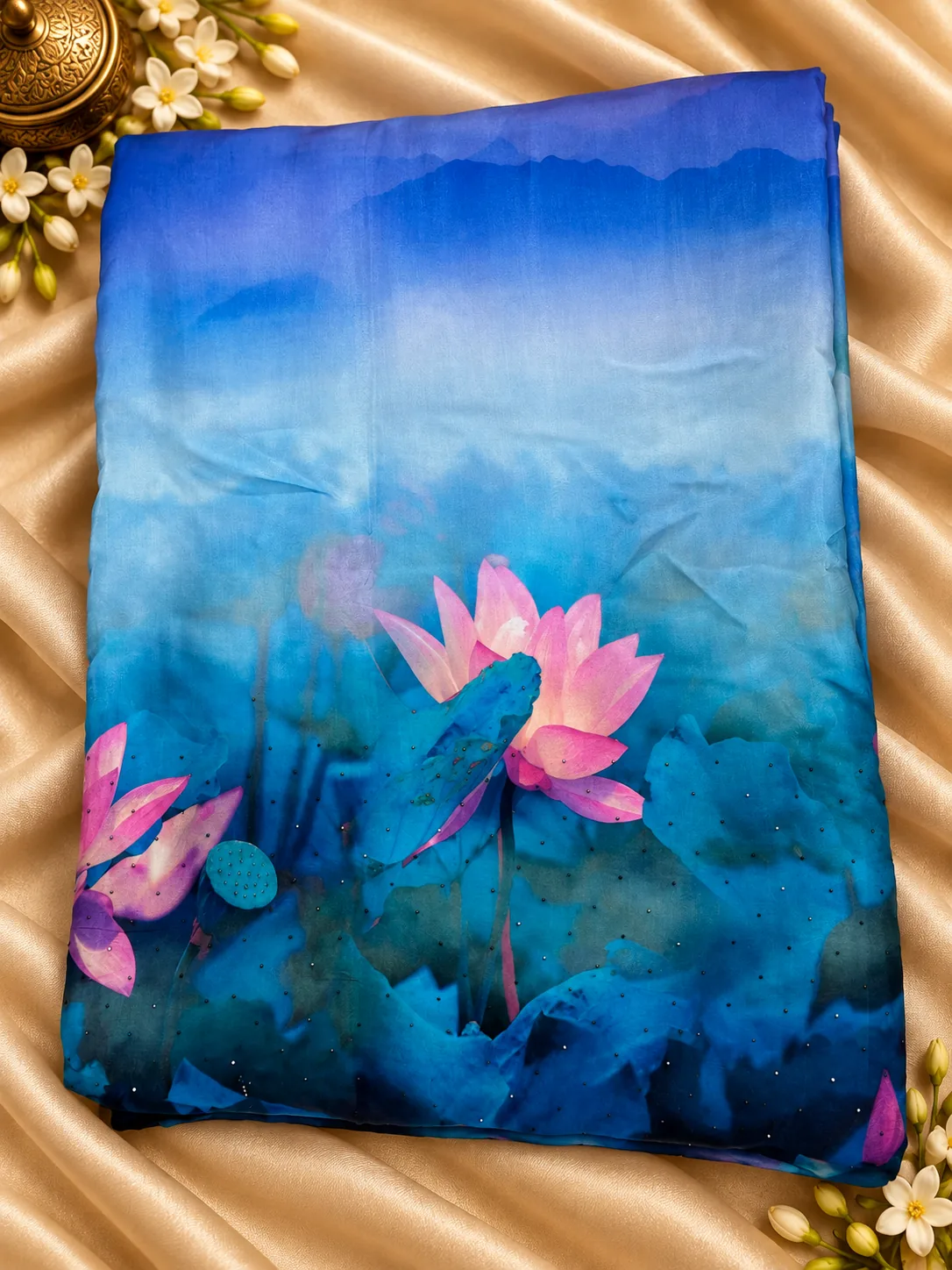 Blue ombré Navyasa by Liva saree with pink lotus print