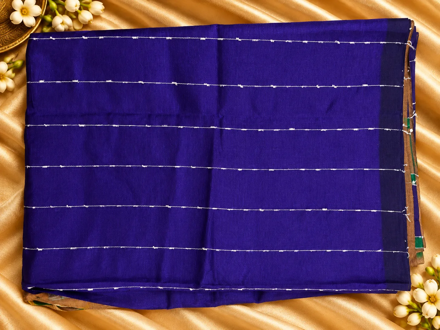 Purple Mangalagiri Patu Saree by Cotton, folded, with fine silver lines